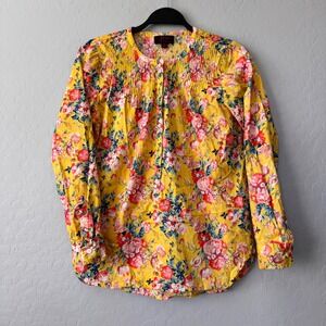 J.‎ Crew Liberty Fabric Floral Pintuck Blouse Top Yellow Size 0